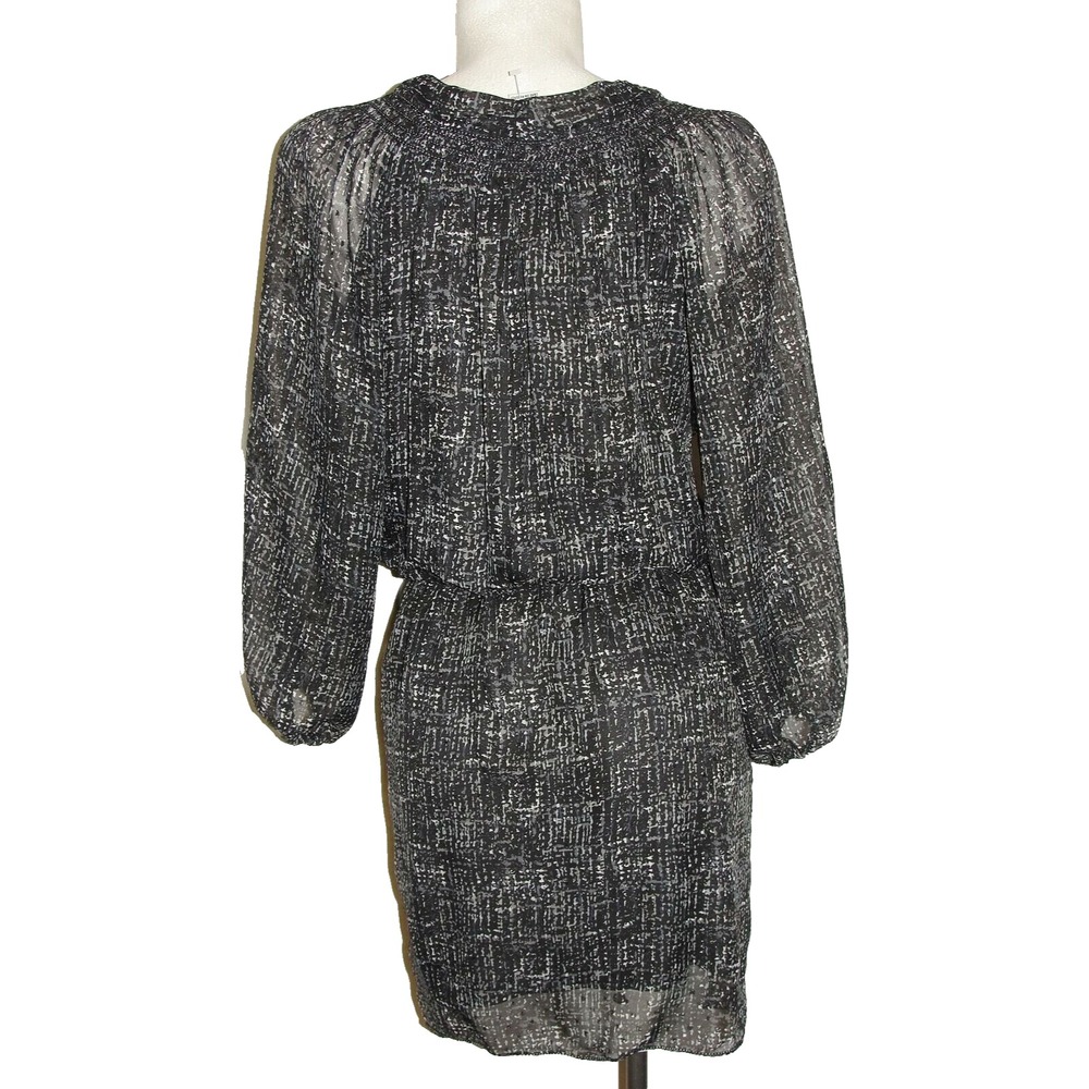 MAX STUDIO Black Silver Sheer Print Long Sleeve Elastic Waist Dress Women's Sz S - Picture 5 of 9